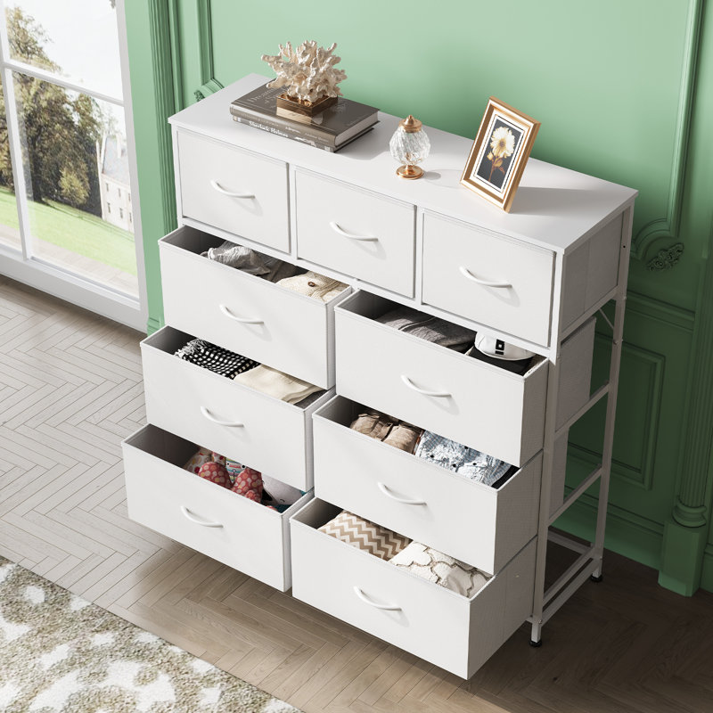 Reinardo  39.4" W 9-Drawer Dresser For Bedrrom With Wooden, Tall Storage Tower With Steel Frame, TV Stand Dresser for Living Room, Entryway
