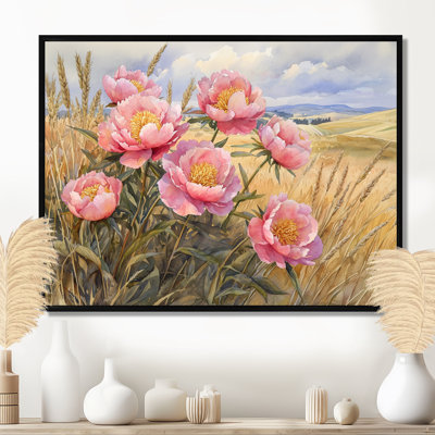 Pivoines le long de la route de campagne II - pivoines, art mural