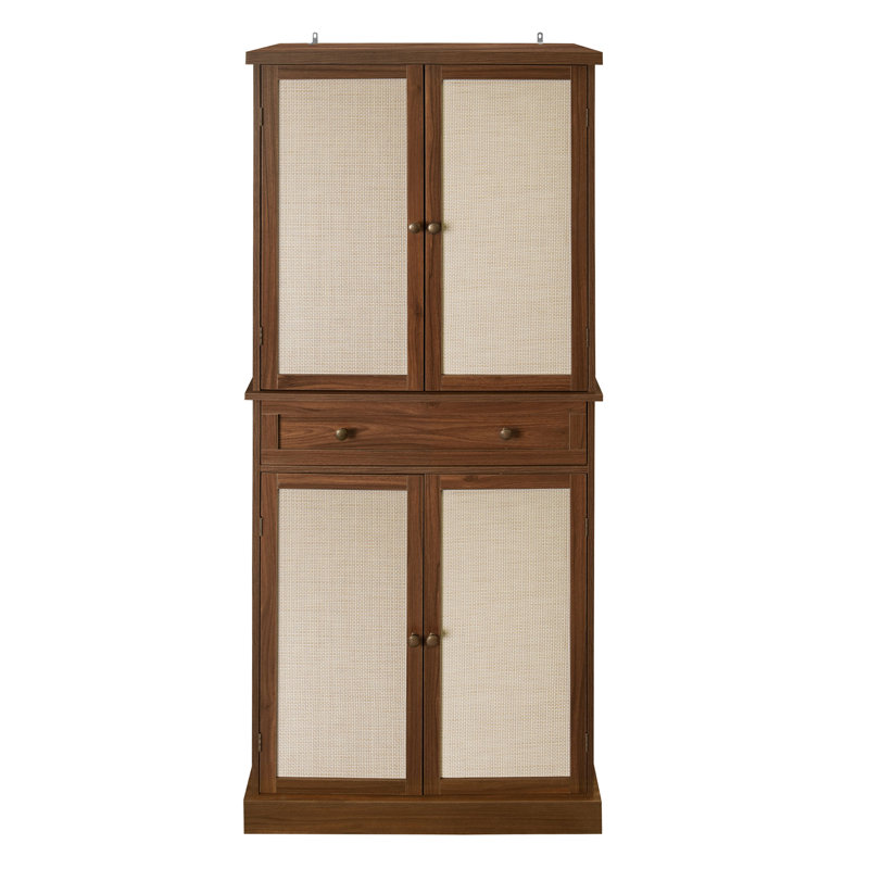 Armoire à 4 portes avec 1 tiroir, 4 tablettes intérieures réglables, armoire de rangement, Noyer