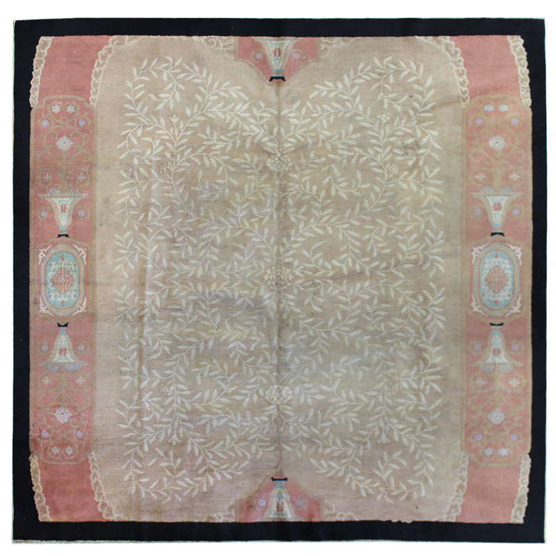 Tapis unique noir, beige et rose 8 pi 7 po x 8 pi 10 po Feddeh