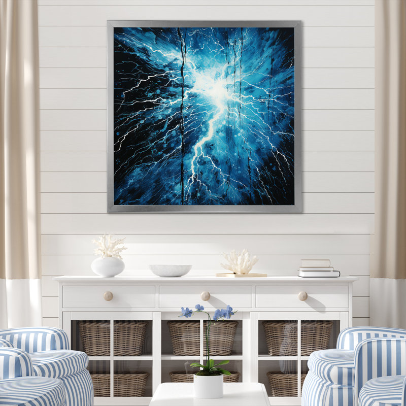 " Lightning Electric Symphony Pointillism II ", 24" H x 24" W x 1" D, Silver Picture Framed