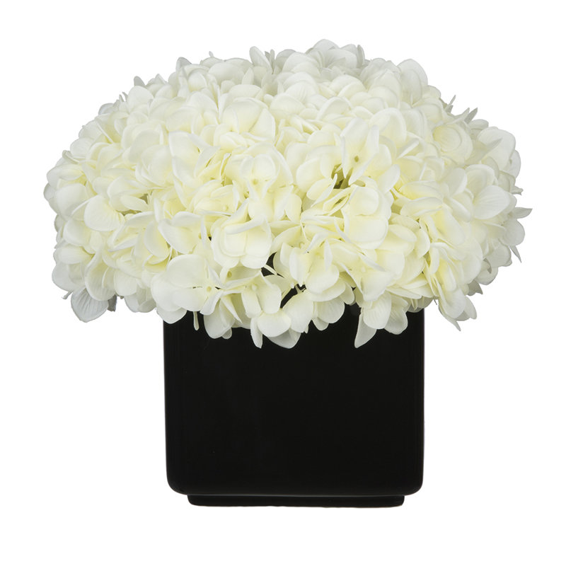 Real Touch White Hydrangea Arrangement in Vase, White