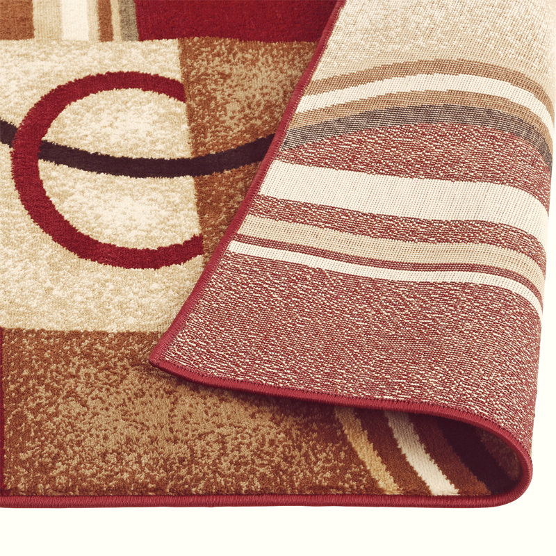 Tamia Power Loom Red/Brown/Ivory Modern Geometric Rug, Round 120cm