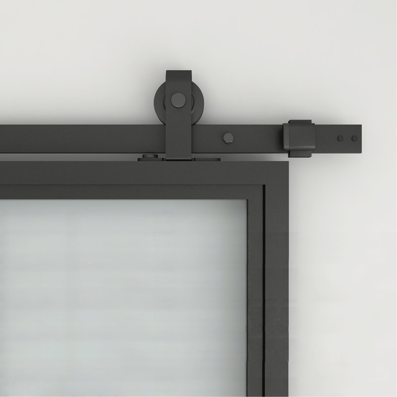 Porte de grange coulissante intérieure 42 po x 84 po 3/4 en verre givré noir avec ensemble de quincaillerie et poignée de porte