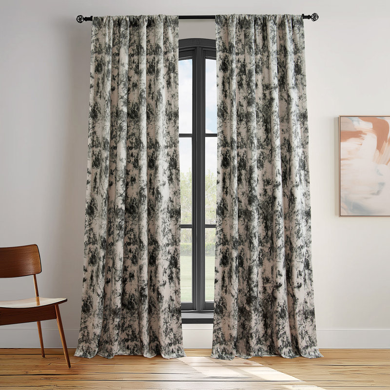 Barcelona Printed Velvet Curtains (1 Panel) Room Darkening Curtains For Bedroom & Living Room Curtains, 50" W x 108" L