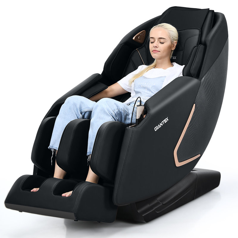 Faux Leather Heated Massage Chair, Black Faux Leather