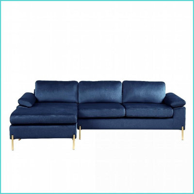 Shannon Mid-Century Velvet Sectional Sofa with Chaise – Sturdy Wood Frame | Velvet | Pillow Top Arms | Metal