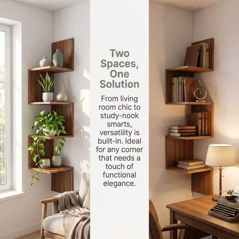 Bamboo Floating Corner 4-Tier,Corner Shelf Wall