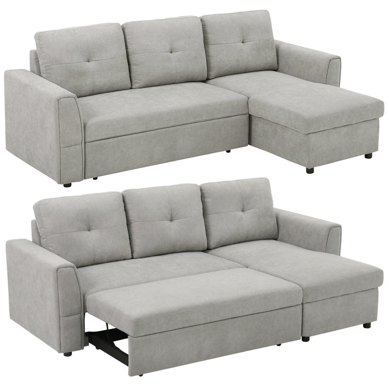 Rayssa 3 Seater Sectional Sofa Bed, Light Grey