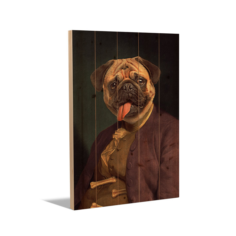 Impression sur bois en bois - Benjamin Pug par Jonas Loose, H 26 po x l 18 po