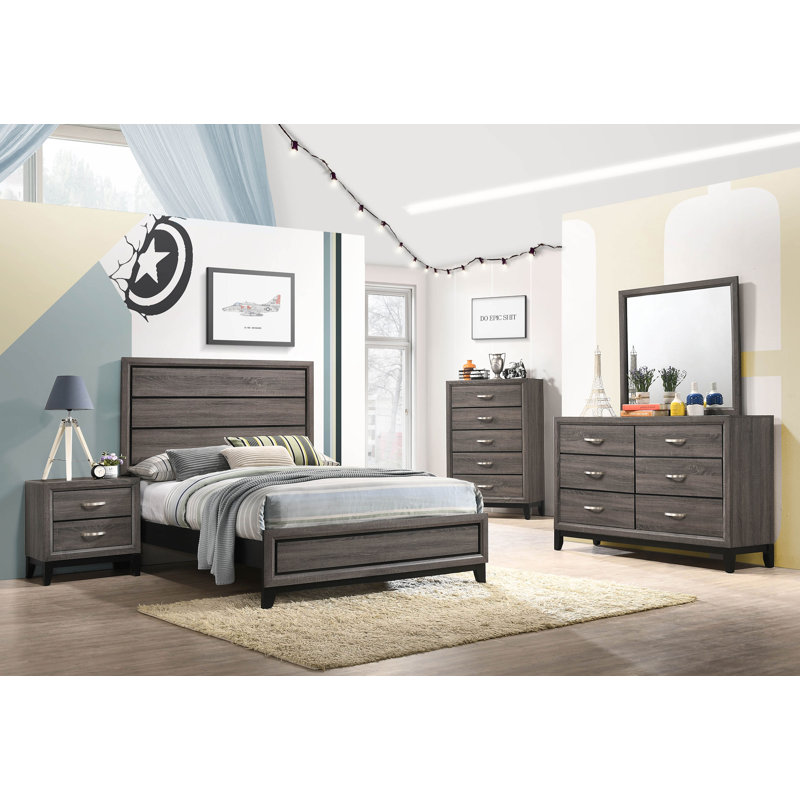 Sayim 5-piece Full Bedroom Set Grey Oak, Full, 5 Pcs: Dresser, Mirror, Bed, Nightstand, Chest