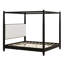 Lit plateforme à baldaquin élégant avec tête de lit tapissier et pieds de support en lattes de bois-126624600