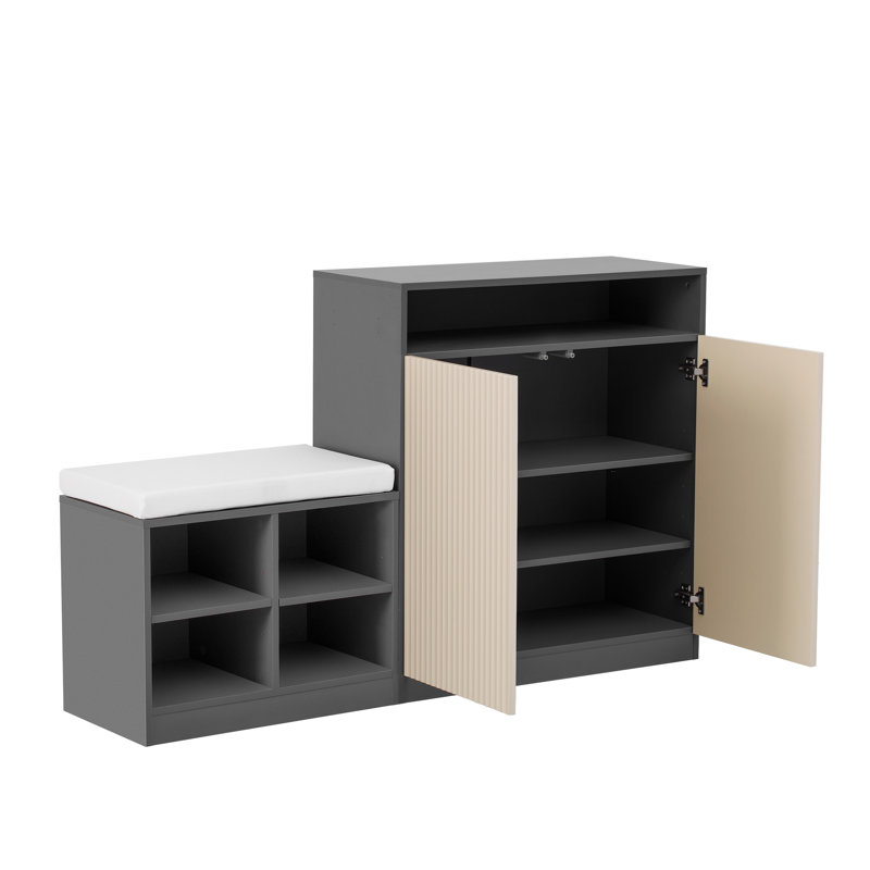 Shoe Cabinet With Bench And Cushion, Gray