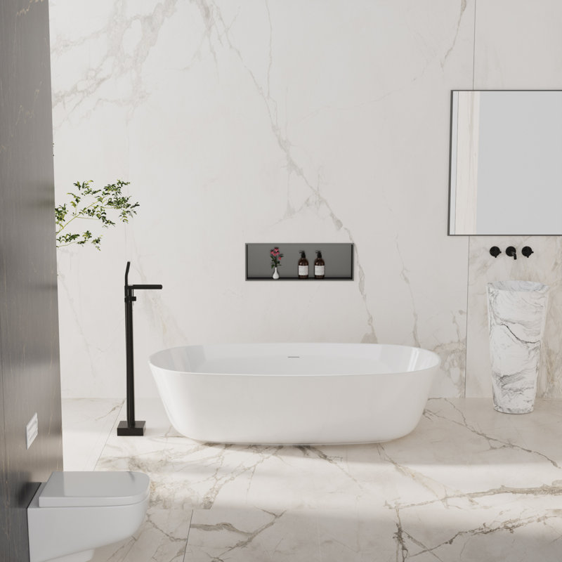 Bec de baignoire au sol avec inverseur et douchette, Noir mat