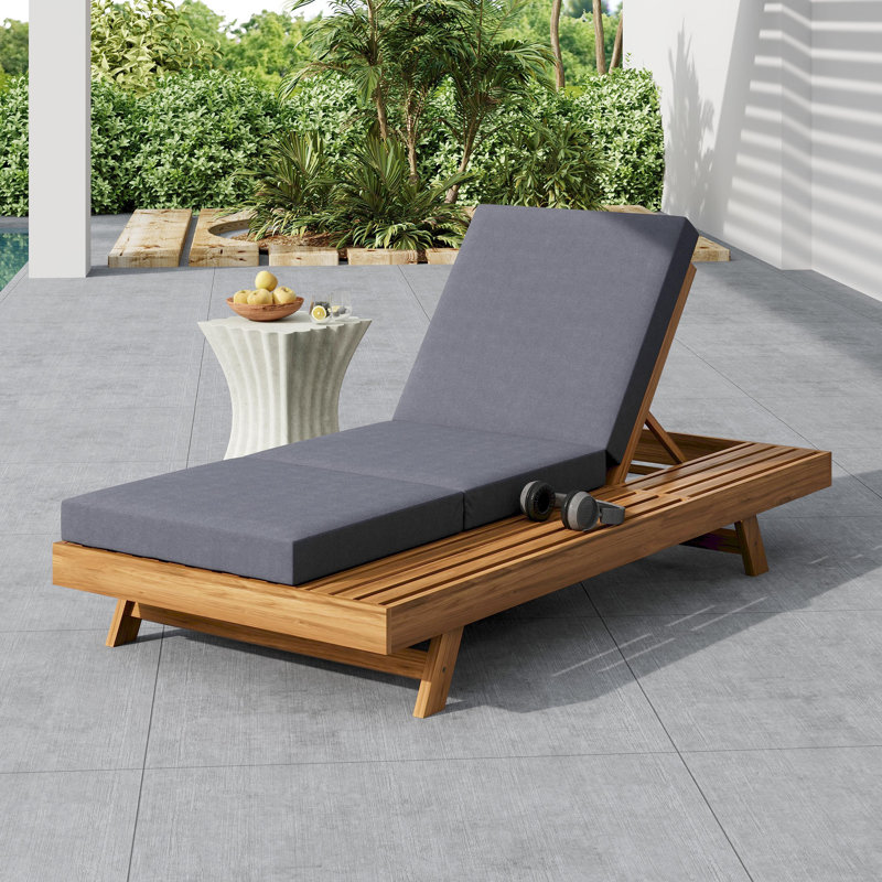LOUNGE CHAISE SET, SPACE AVAILABLE ON ONE SIDE,ACACIA SOLID WOOD WITH LOUNGE CUSHION (CREAM & TRIPLE FOLD) - MATCHING DARK GREY VERSION AVAILABLE