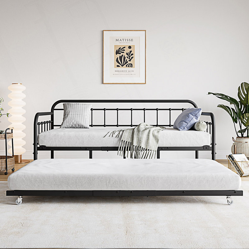 Twin Size Metal Daybed Frame With Trundle