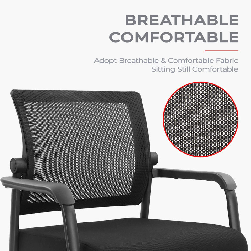 Black Mesh and Metal Stacking Office Chairs, Set of 2