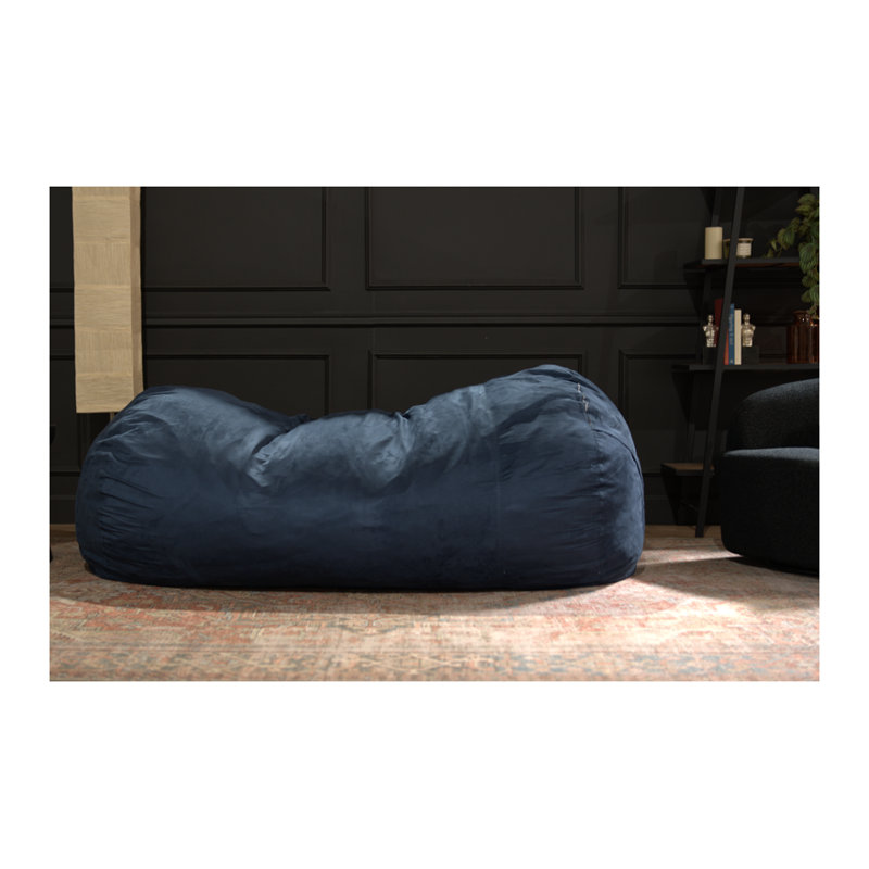 Jasper Traditional 8 Foot Cylindrical Microfiber Bean Bag Chair, Blue - Foam Filled Lounge Seating with Removable Cover