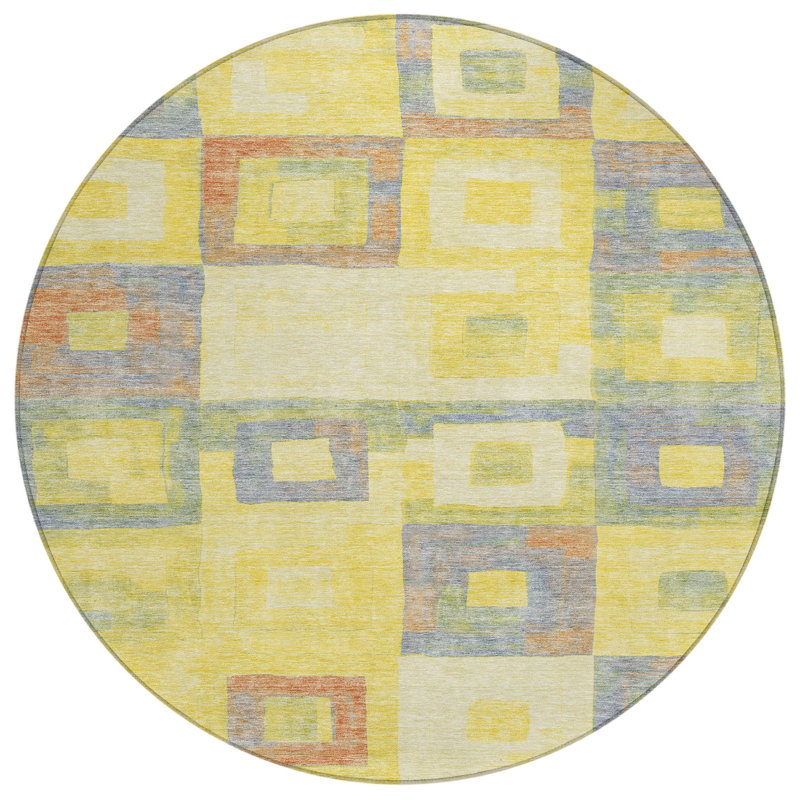 Cora Gold Washable Indoor-Outdoor Rug - , 8' x 8'