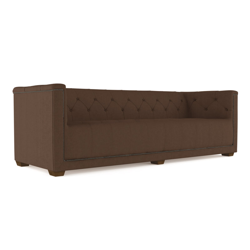 Velvet Sofa, Alabaster Genuine Leather, 96"