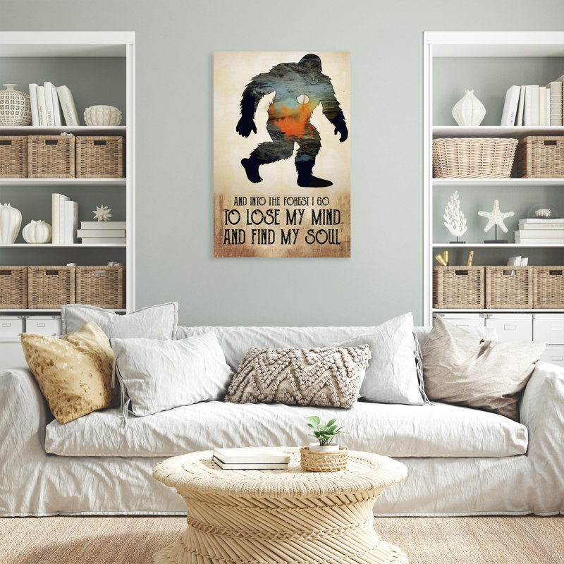 Bigfoot And Into The Forest I Go 2 - 1 Piece Rectangle Graphic Art Print On Wrapped Canvas, L 16 po x H 20 po