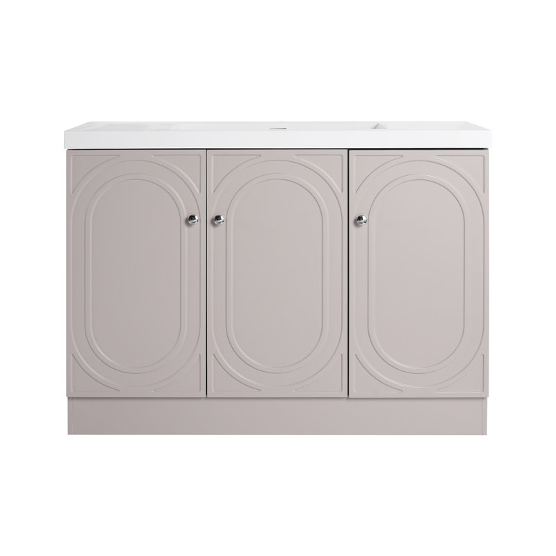 Meuble-lavabo autoportant 48 po avec lavabo en résine blanche et 3 portes d'armoire à fermeture en douceur (-Emballage)