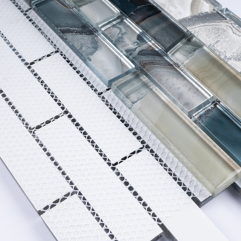 Ocean 11.82 in. x 11.82 in. Brick Joint Glossy Glass Mosaic Tile, Aegean Blue