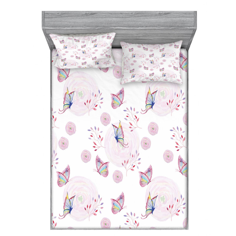 Microfiber Floral Sheet Set, Full Sheet Set with Fitted Sheet