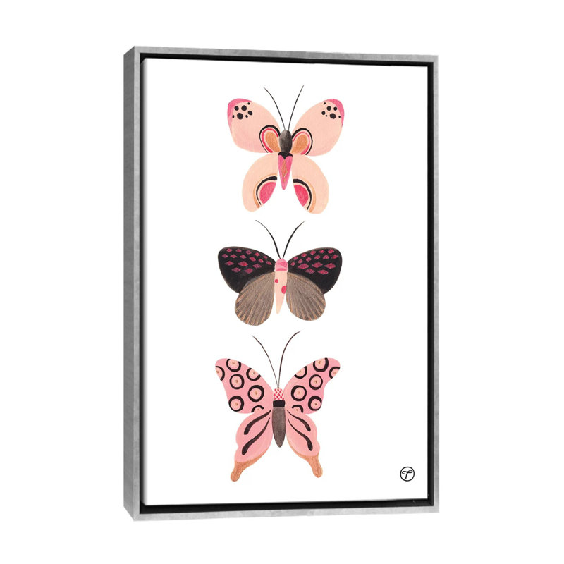 «Butterfly Trio», art encadré, H 48 po x l 32 po x P 1,5 po, Toile avec cadre argenté