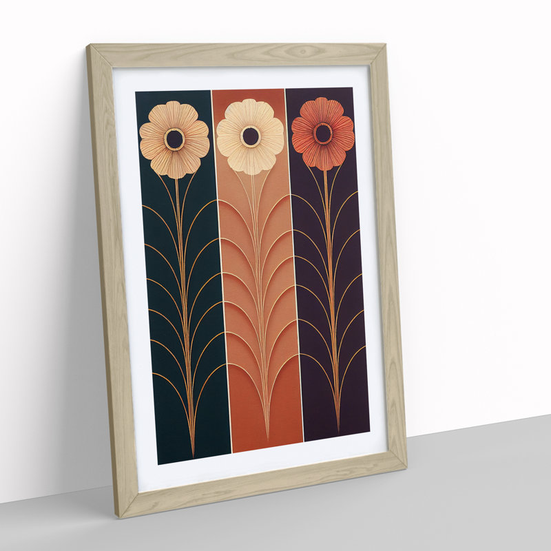 XV1022-3799X Retro Flowers No.1 1 Piece Single Picture Frame Wall Art, 64cm H x 46cm W x 2cm D, Oak