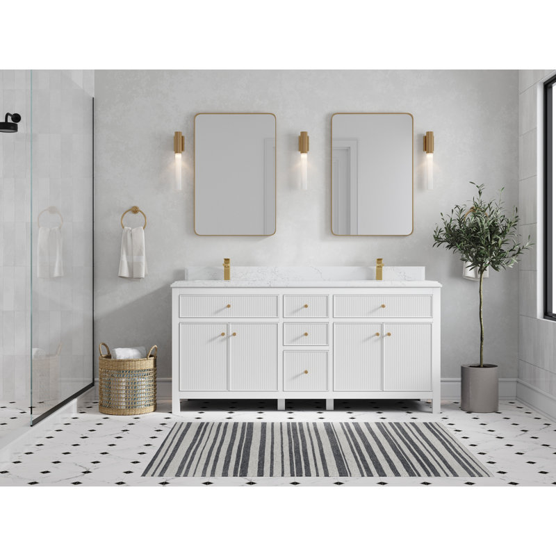 72'' Double Bathroom Vanity with Quartz Top, Empira Quartz