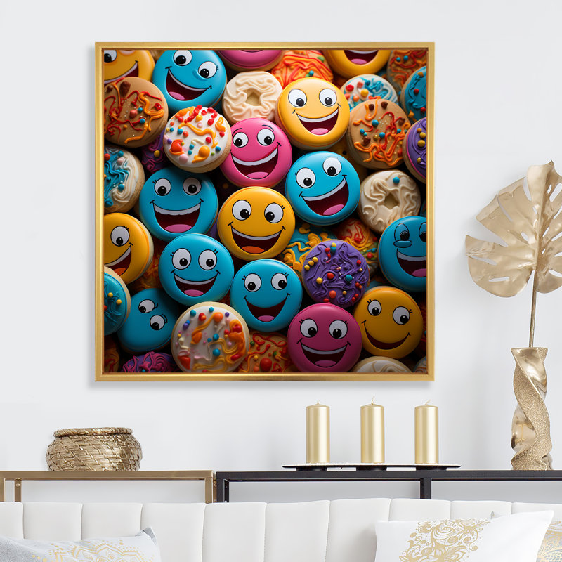 " Chuckling Cookie Characters ", 16" H x 16" W x 1" D, Gold Floater Framed