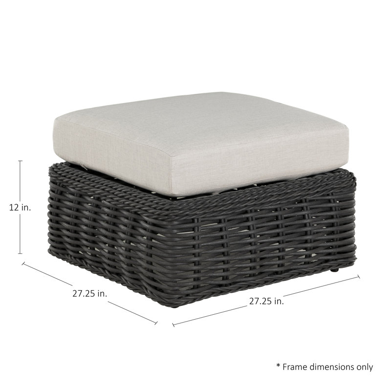 Soho Outdoor Ottoman with Cushion, Welt, Snow Sunbrella® Linen, Black