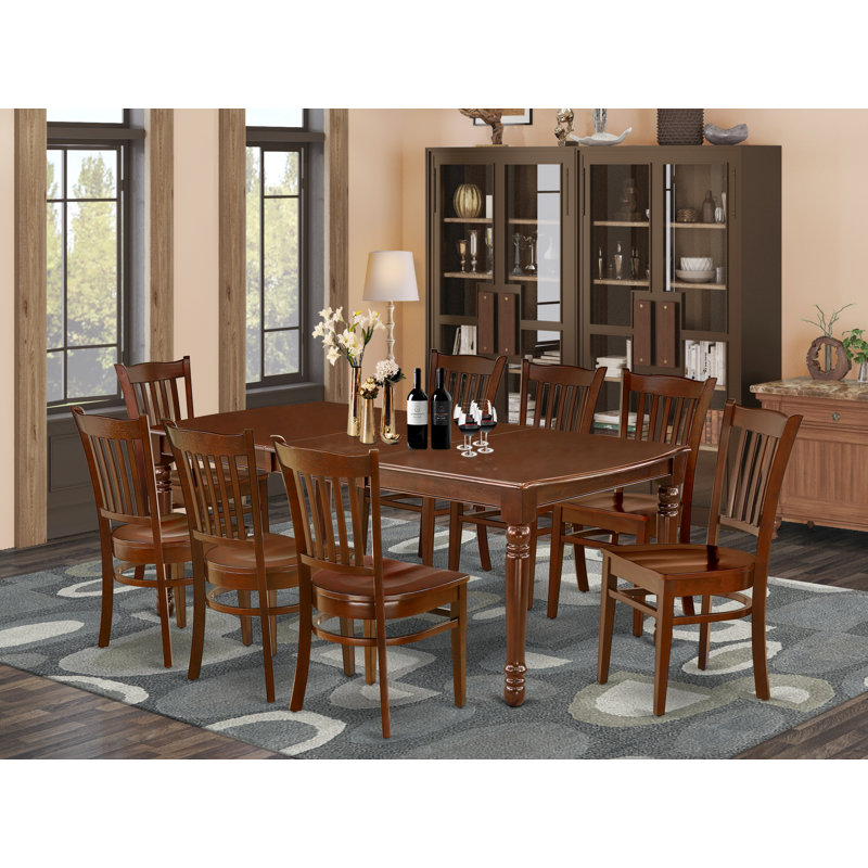 9 Piece Dining Table Set Includes a Rectangle Dining Room Table with Butterfly Leaf and 8 Wood Seat Chairs, 42x78 Inch, Mahogany