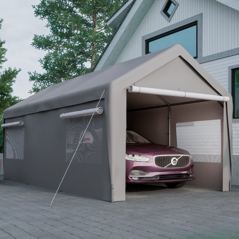 Abri d'auto robuste 10 X 20 pi - antirouille, tissu, structure en métal galvanisé pour fenêtres, parois ventilées et amovibles