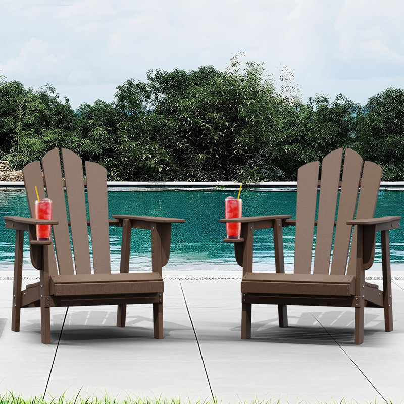 Devito All-Weather Resistant HDPE Plastic Oversize Adirondack Chairs(Set Of 2), Black, Set of 2
