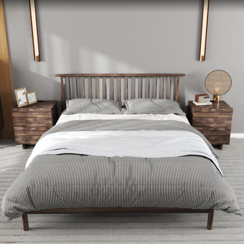 18.9" W Retro Wooden Nightstand With Built In Socket & Two Drawers