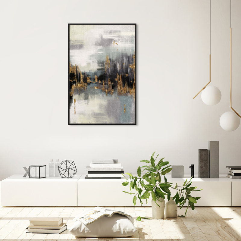 Gold Peaks Landscape, Abstract Mountains Modern Gray - peinture sur toile, H 36 po x l 24 po x P 1,75 po