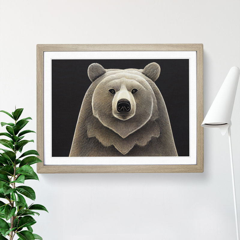 Enthralling Bear - Single Picture Frame Painting, 25cm H x 34cm W x 2cm D, Oak 