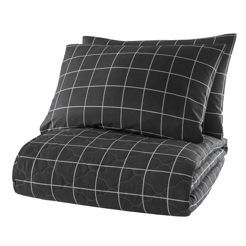 Ensemble de couvre-lit 100% coton Dyandra, Noir, Couvre-lit 71 po x 89 po + 1 taie d'oreiller stand