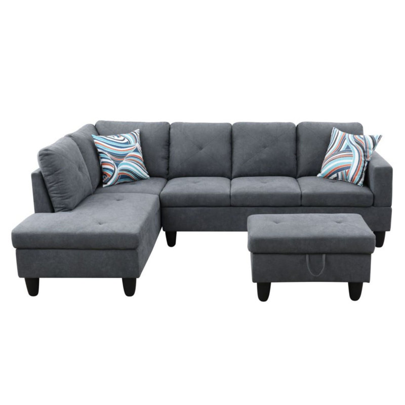 Manol 3 - Piece L- Shaped Upholstered Living Room Sectional Sofa, Right Hand Facing, Dark Gray Polyester Blend