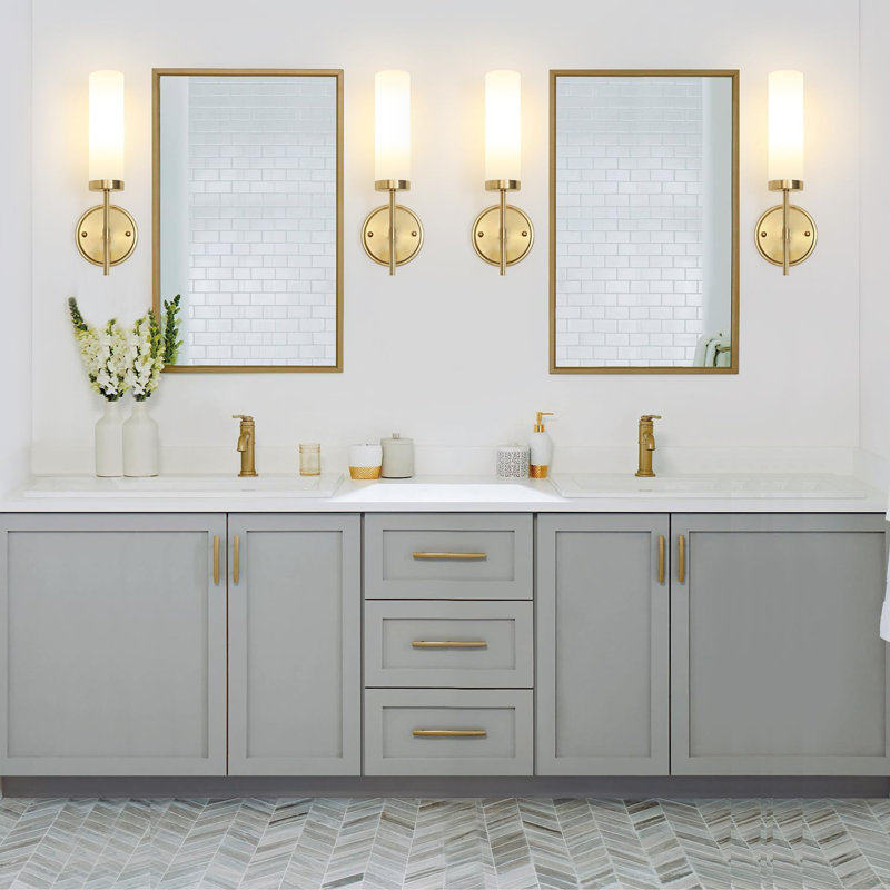 Modern Hardwired Wall Sconces Set Of 2 With Milk Glass Shade, Brushed Gold Vanity Light Fixtures For Bathroom Mirror, Bedroom, Hallway, Kitchen, Stairs