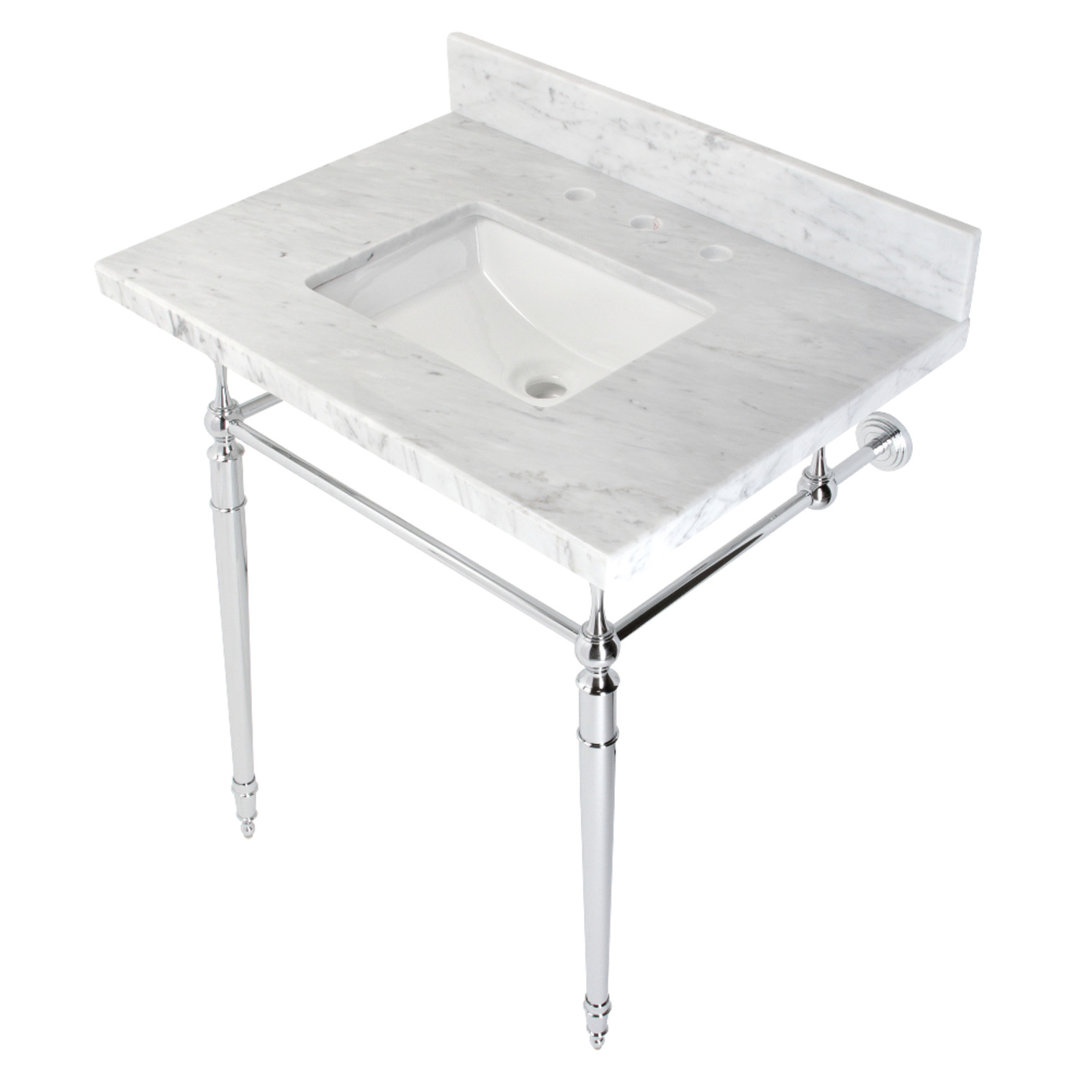 Kingston Brass Edwardian 30-Inch Carrara Marble Console Sink with Brass Legs (8-Inch, 3-Hole) Kingston Brass Sink 