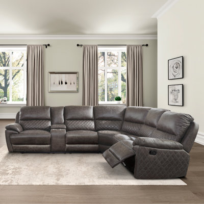 Canapé modulaire inclinable traditionnel en microfibre polie 116,5 po Syerra