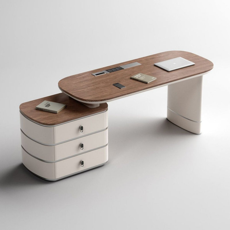 Walnut Rectangular Solid +Manufactured Wood with 3 drawers desk, Left Hand Return, 29.53" H x 47.24" W x 27.56" D