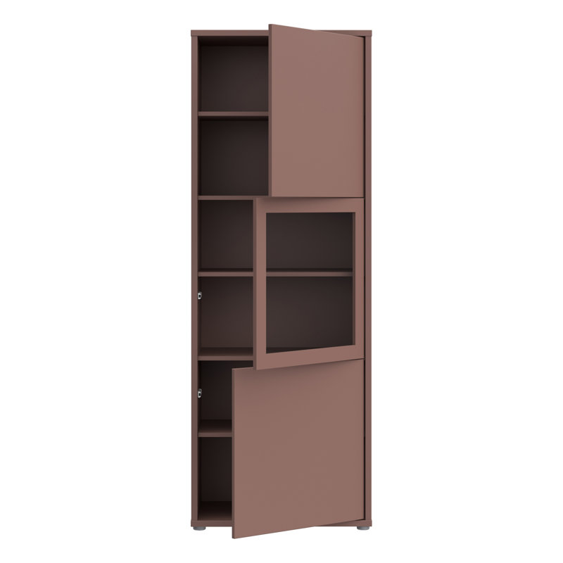 Modern 3-Door Display Cabinet, Engineered Wood, Brown
