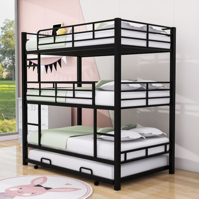 Metal Twin Triple Bunk Bed With Trundle