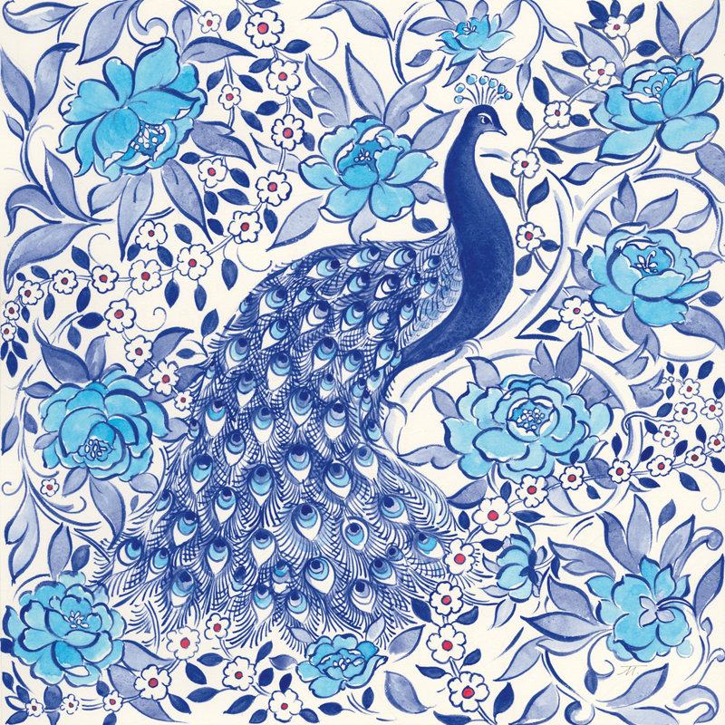 Peacock Garden III by Miranda Thomas - No Frame Painting on Canvas, 30cm H x 30cm W