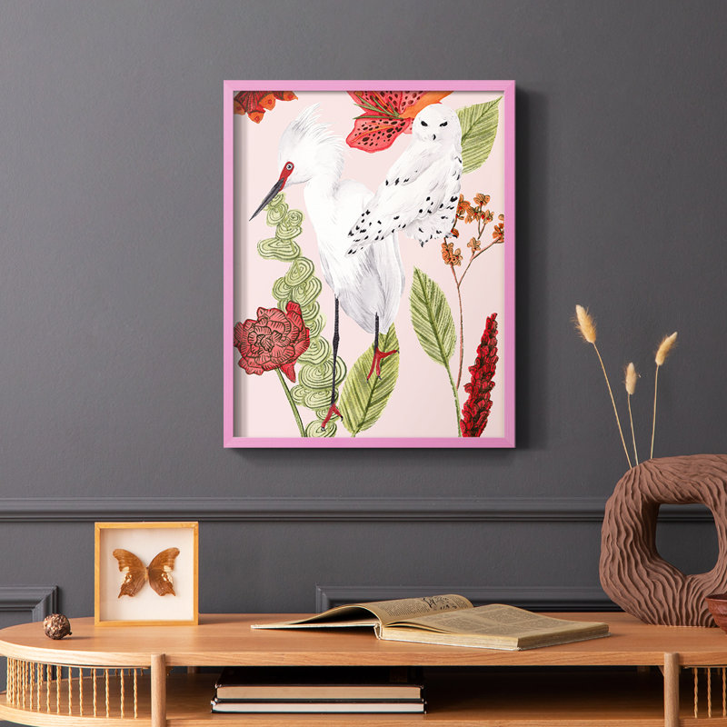 Birds in Motion III, reproduction encadrée - bois massif, Rose, H 10 po x l 8 po