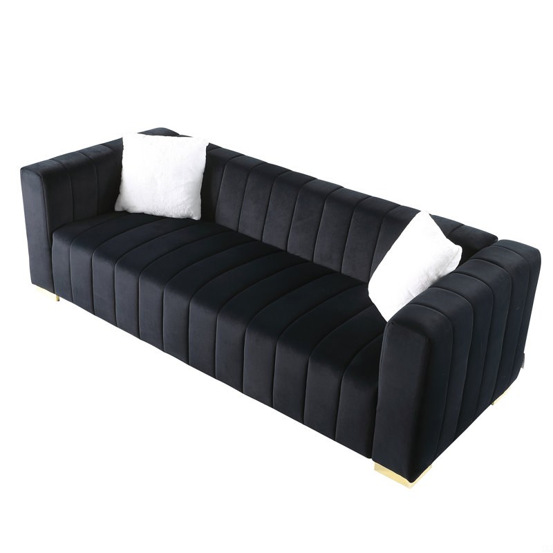 Canapé Chesterfield A Modern Channel, 3 places, H 27,56 po x l 85,76 po x P 33,86 po, 3, Noir